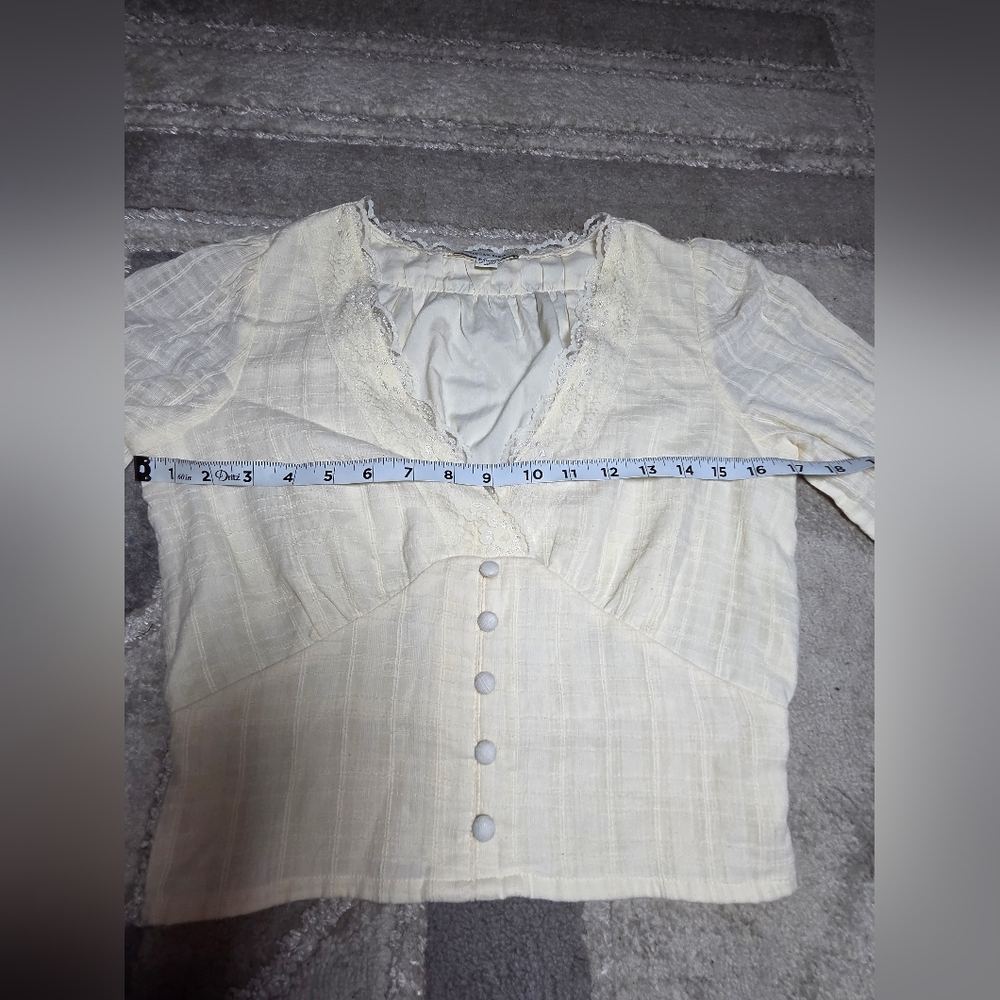 American Eagle Outfitters Cream Lace-Trim Button Front Blouse - Picture 5 of 8